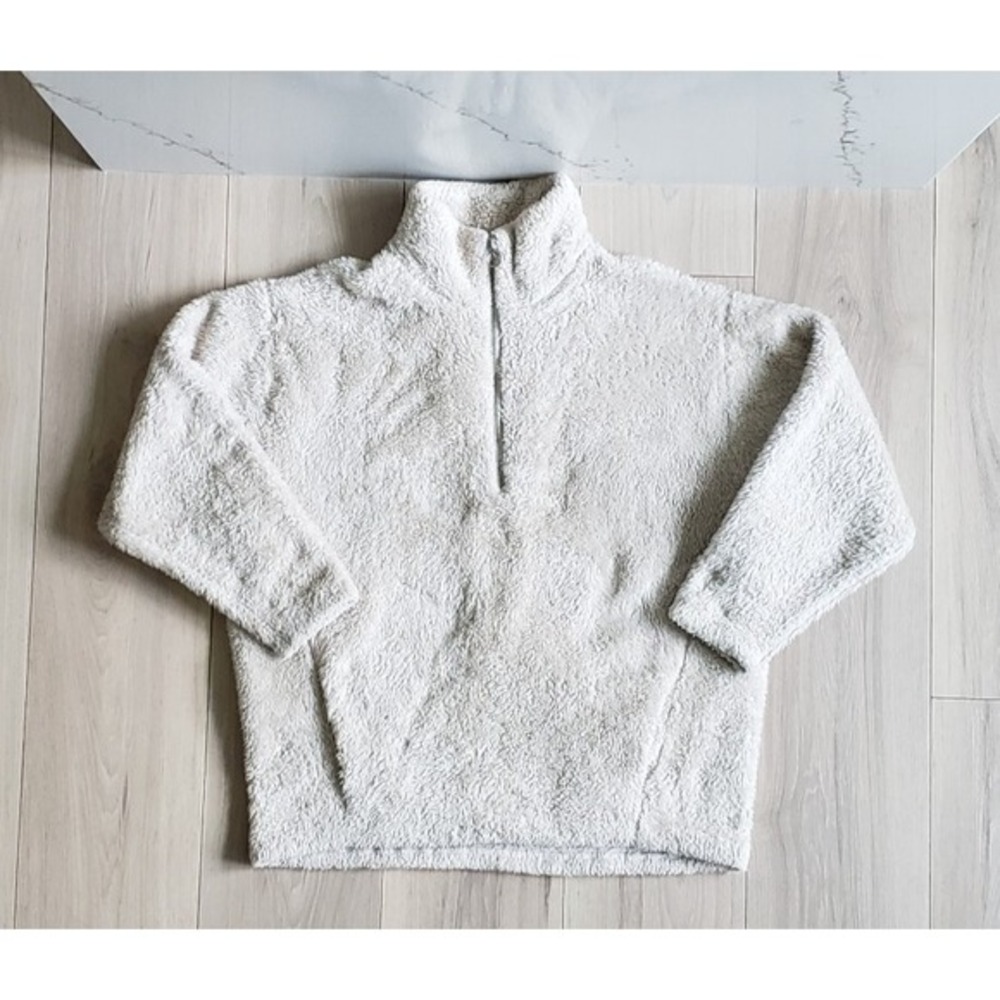 Express Sweater Womens XS Beige Cream Half Zip Teddy Fleece Cozy Sherpa Pullover